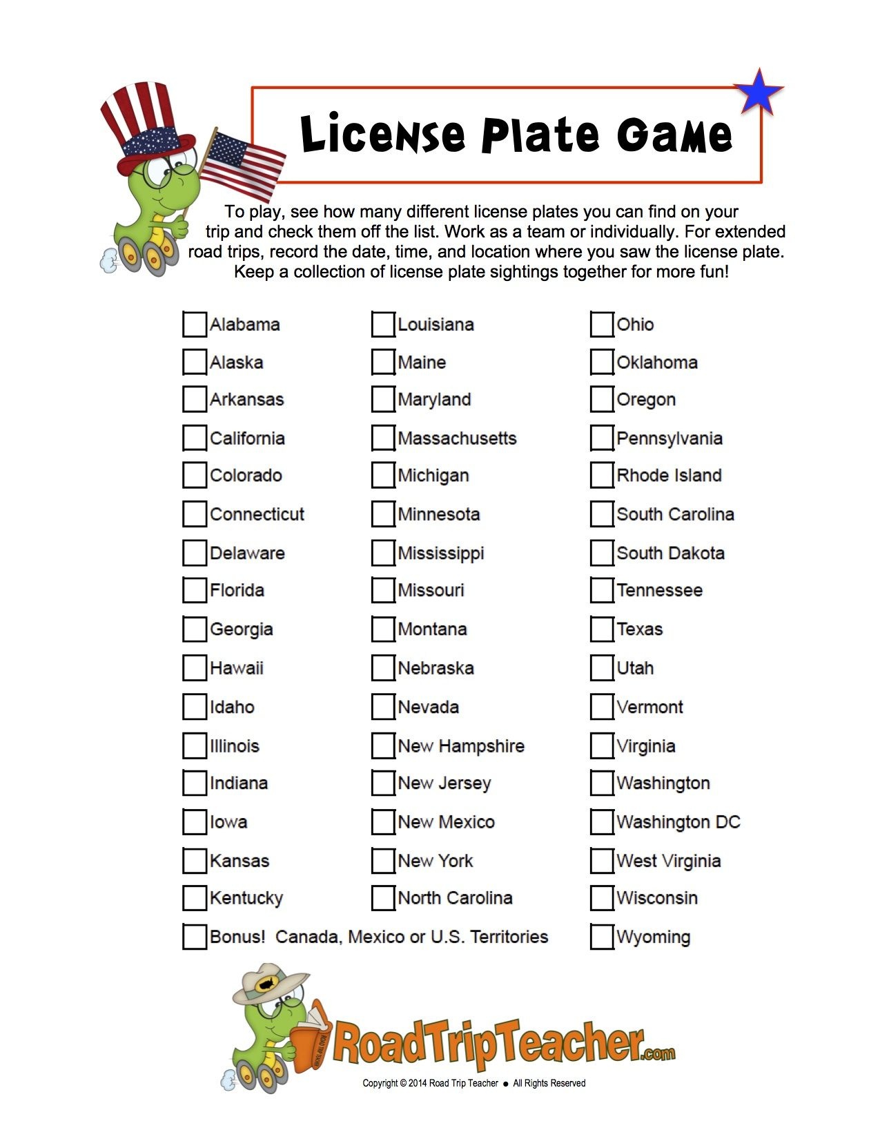 License Plate Game Free Printable In 2019 | Road Trips | Road Trip - Free Printable Car Ride Games