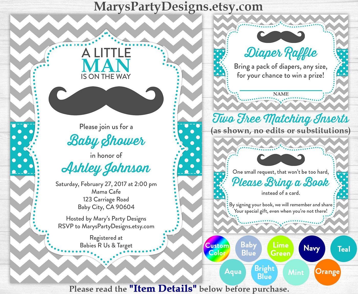 Little Man Baby Shower Invitation - Boy Baby Teal Blue Mustache - Free Printable Diaper Raffle Tickets For Boy Baby Shower
