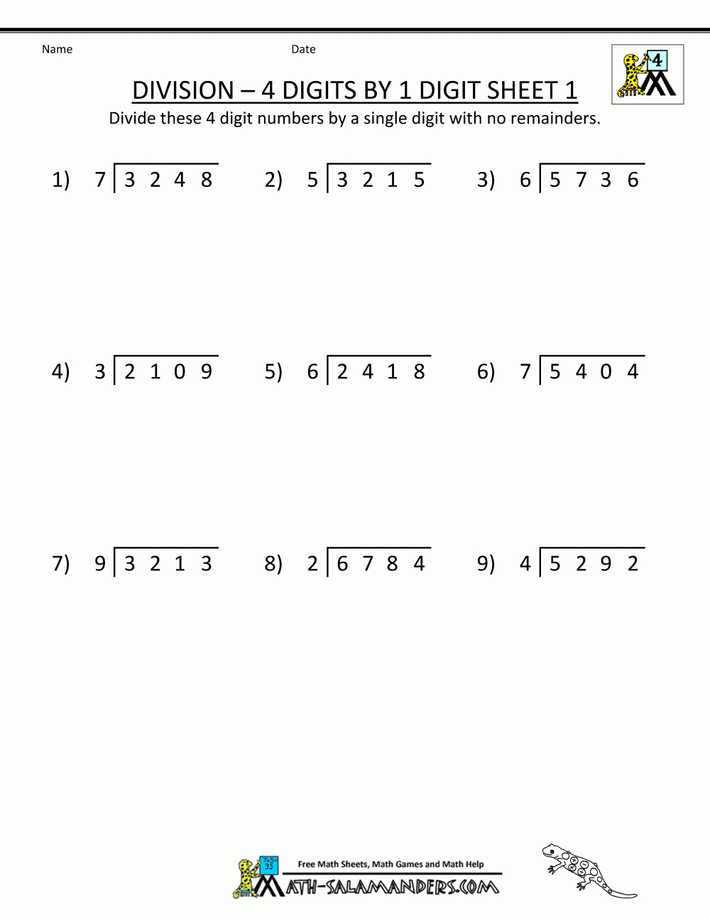 Long Division Worksheets 4 Digits1 Digit 1 | Projects To Try - Free Printable Long Division Worksheets 5Th Grade