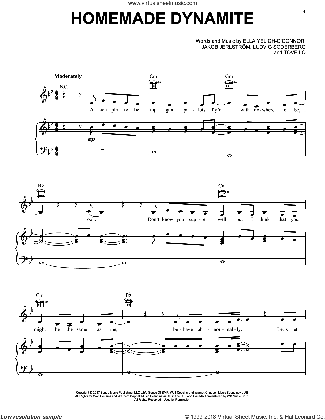 Lorde - Homemade Dynamite Sheet Music For Voice, Piano Or Guitar - Dynamite Piano Sheet Music Free Printable
