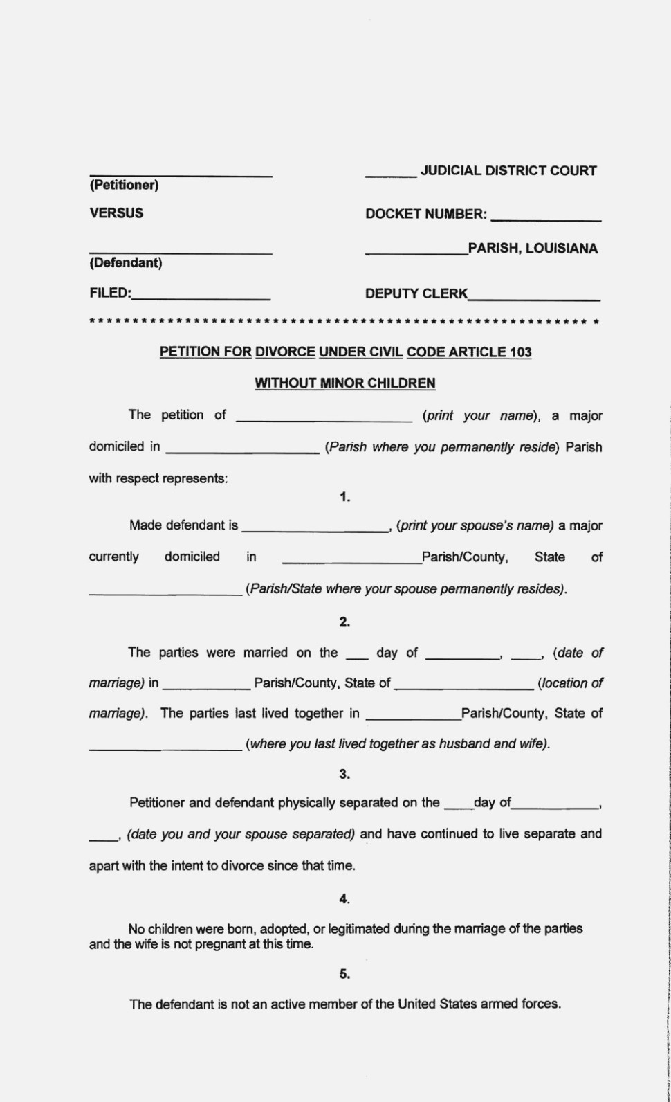 Louisiana Divorce Forms | Resume Examples – Free Printable Divorce - Free Printable Divorce Papers For Louisiana