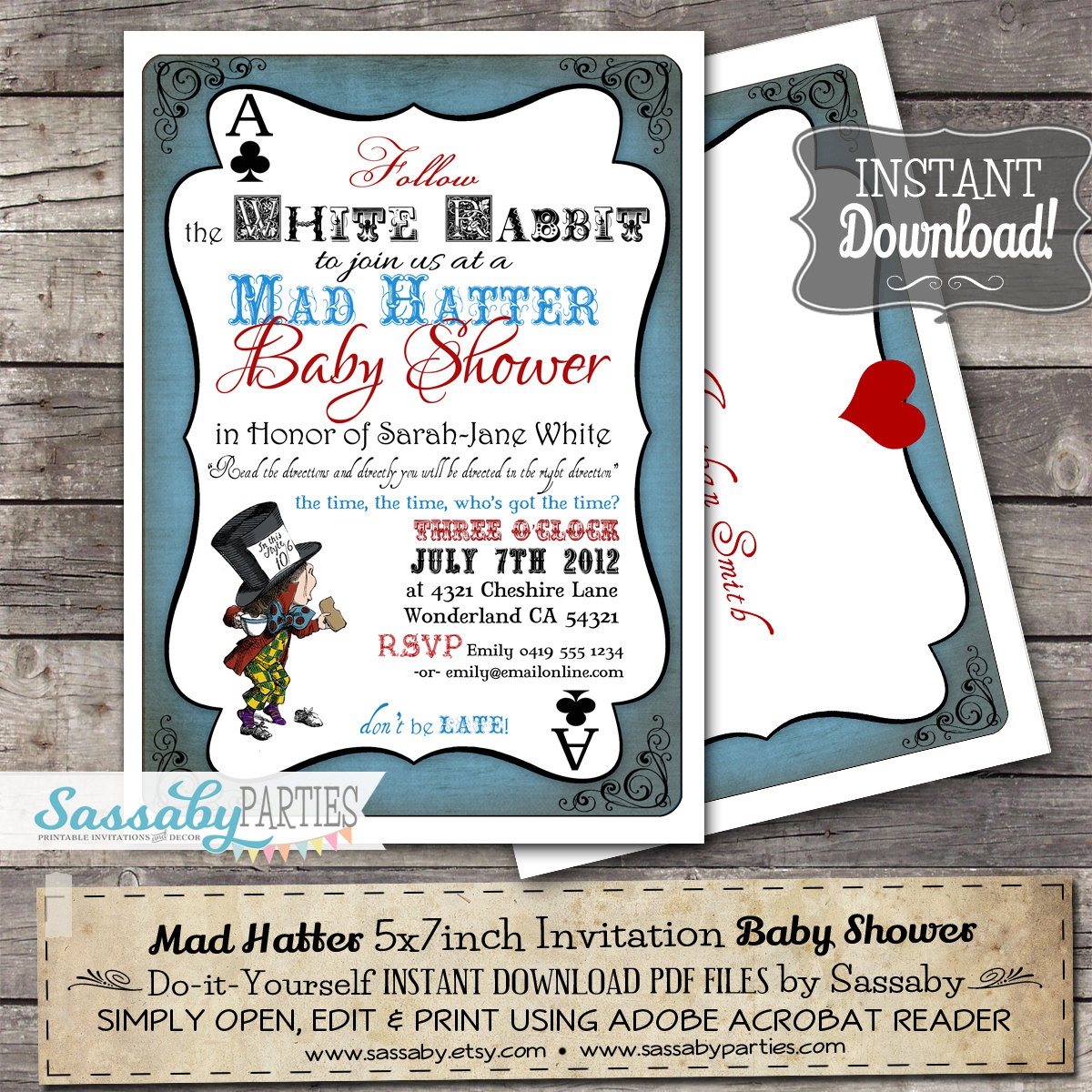 Mad Hatter Baby Shower Invitation Instant Download | Etsy - Mad Hatter Tea Party Invitations Free Printable