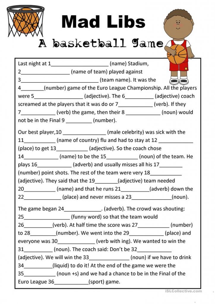 Mad Libs Basketball Game Worksheet Free Esl Printable Worksheets