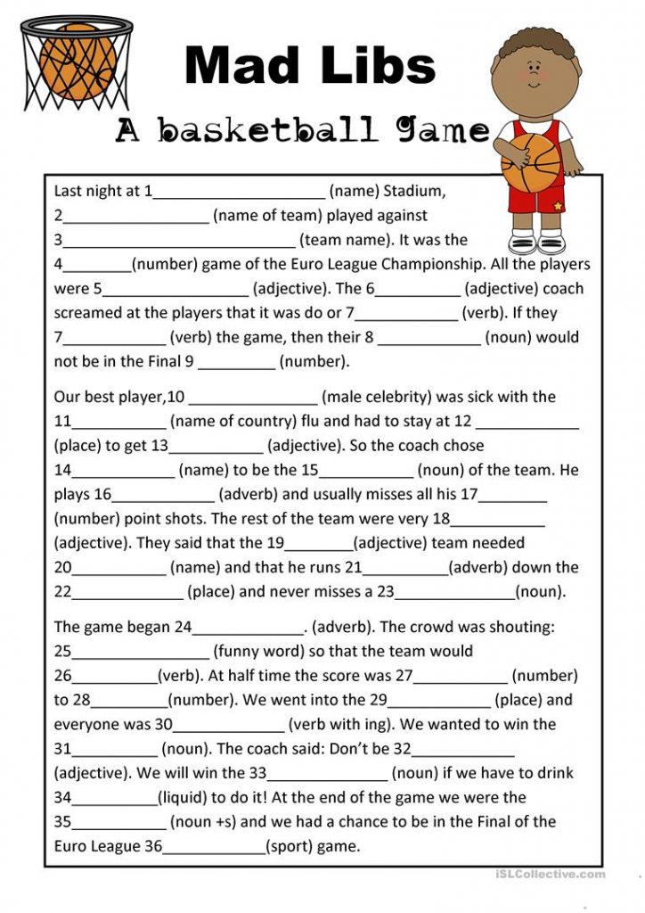 Mad Libs Basketball Game Worksheet Free Esl Printable Worksheets 