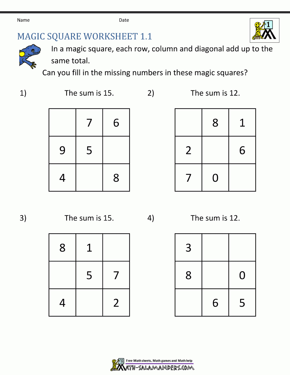 Magic Square Worksheets - Free Printable Anagram Magic Square Puzzles