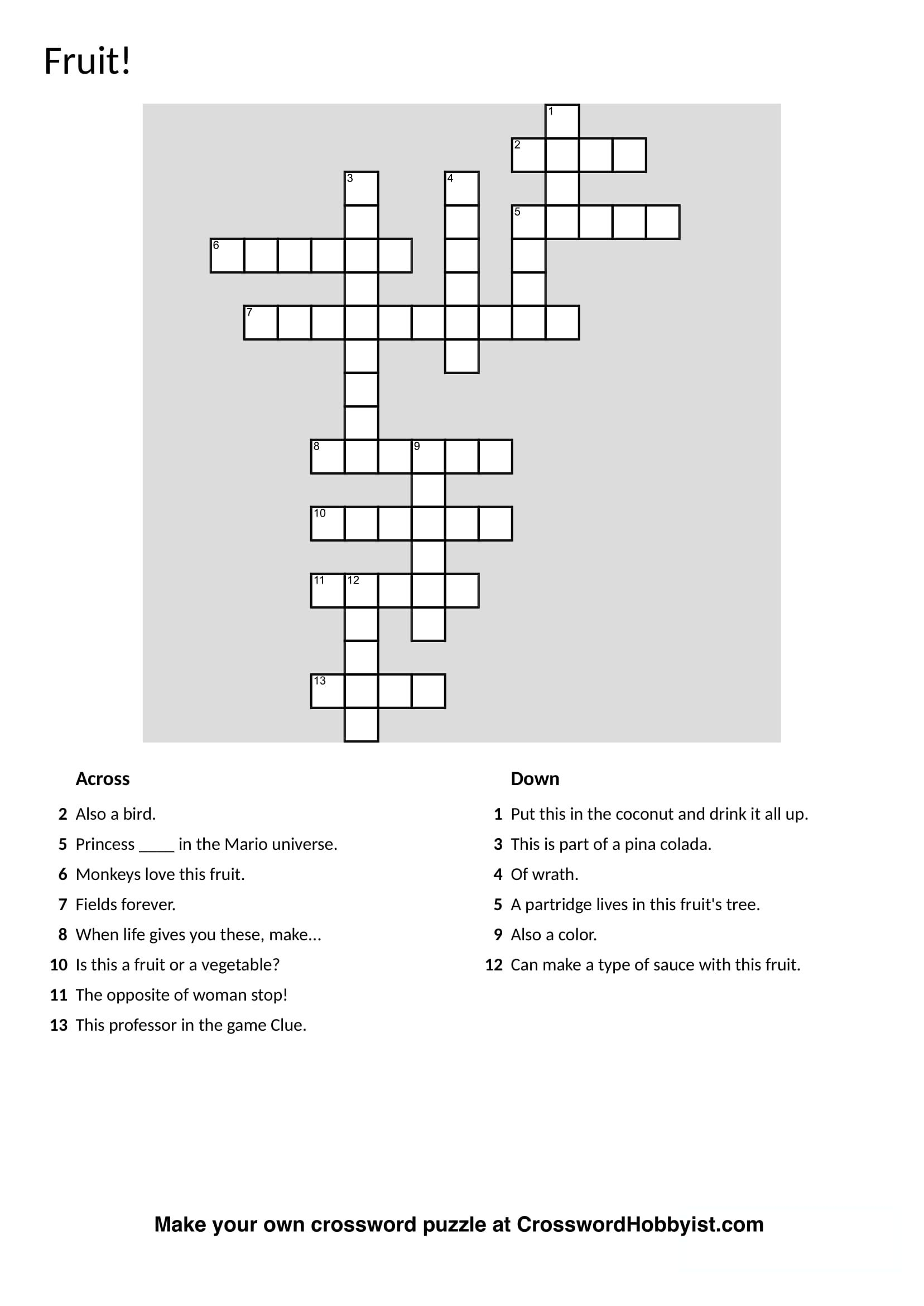 Crossword Puzzle Generator | Create And Print Fully Customizable - Free Make Your Own Crosswords