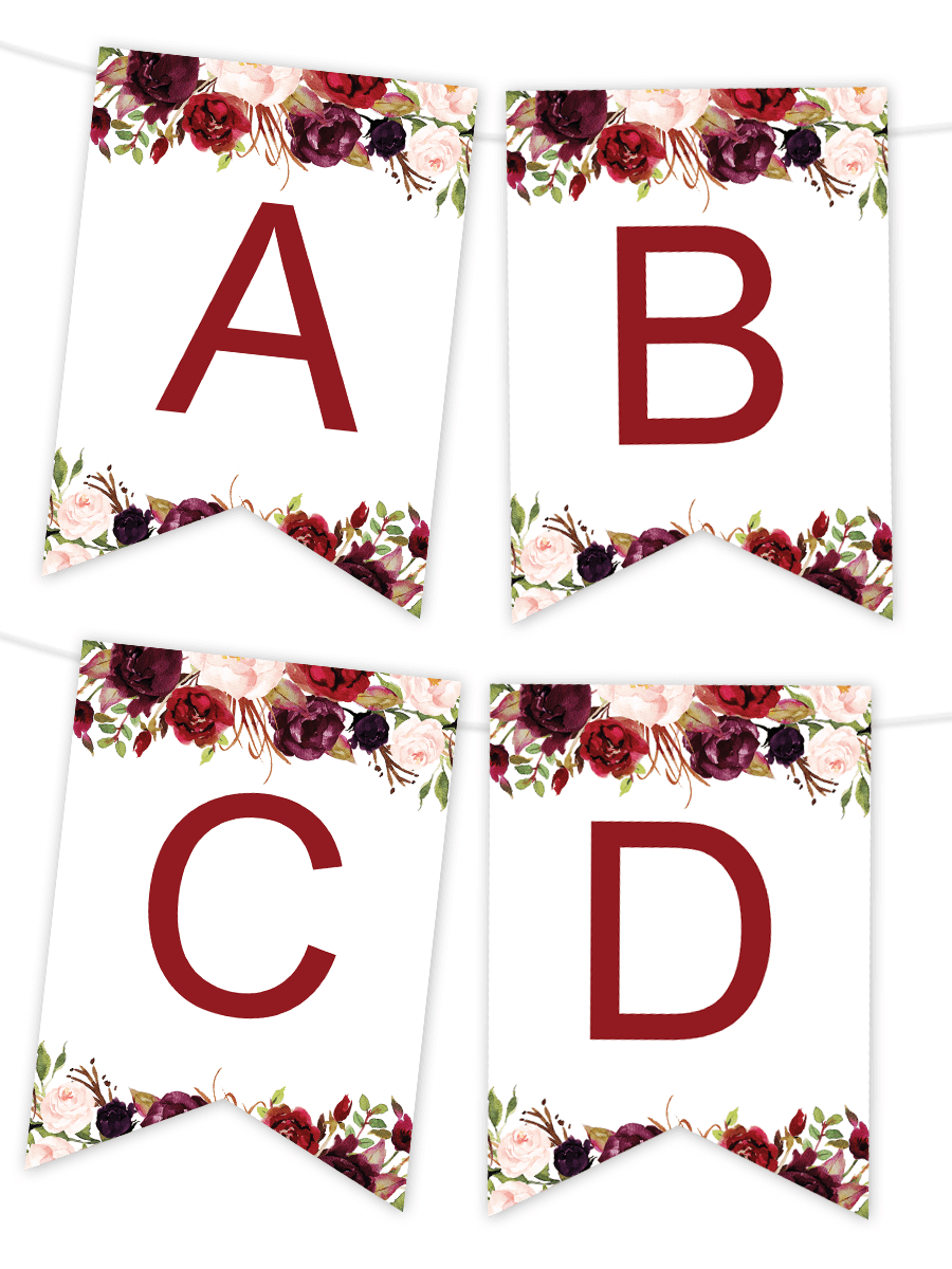 Marsala Floral Printable Banner | Hawaii | Free Printable Banner - Free Printable Banner Maker