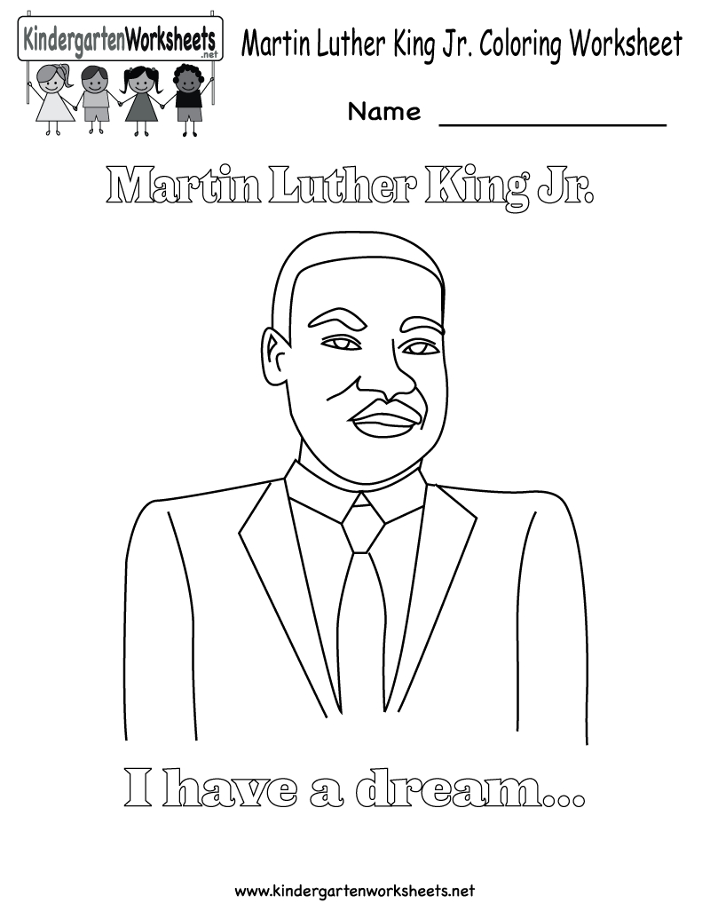 Martin Luther King Jr. Coloring Worksheet - Free Kindergarten - Free Printable Martin Luther King Jr Worksheets For Kindergarten