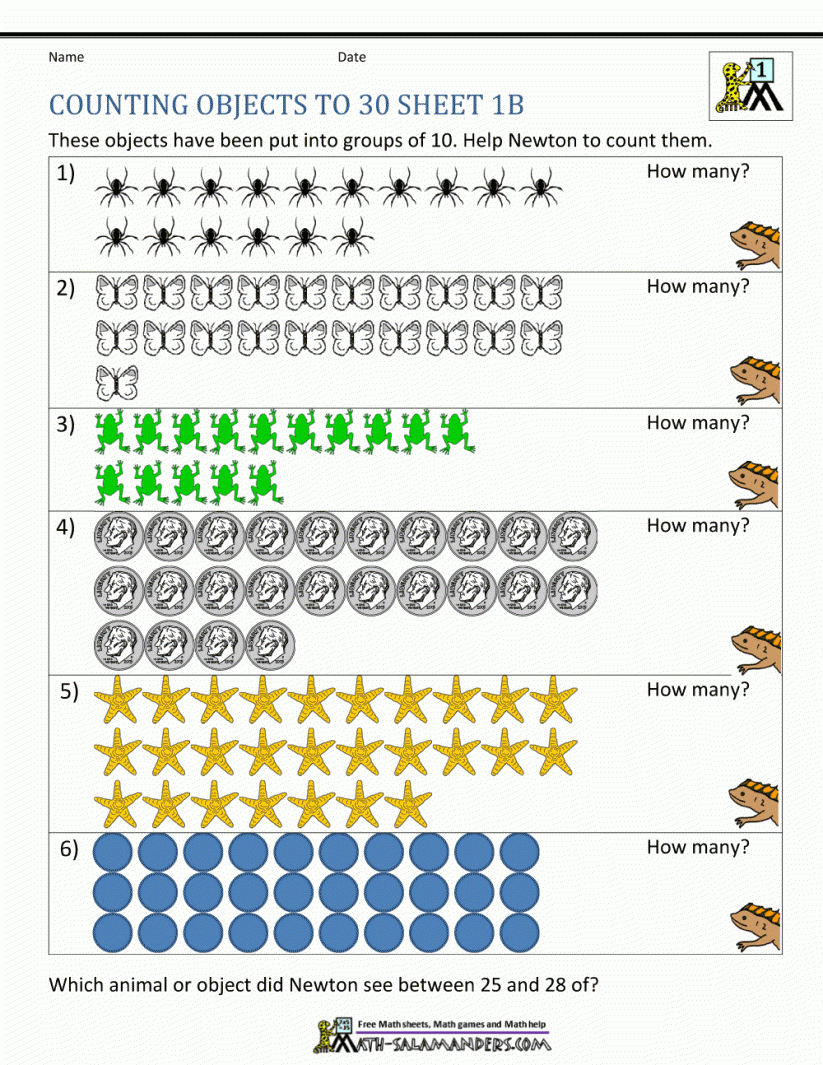 Math : Printable Counting Worksheet Up To 50 Objects 30 1B Number - Free Printable Number Line To 30