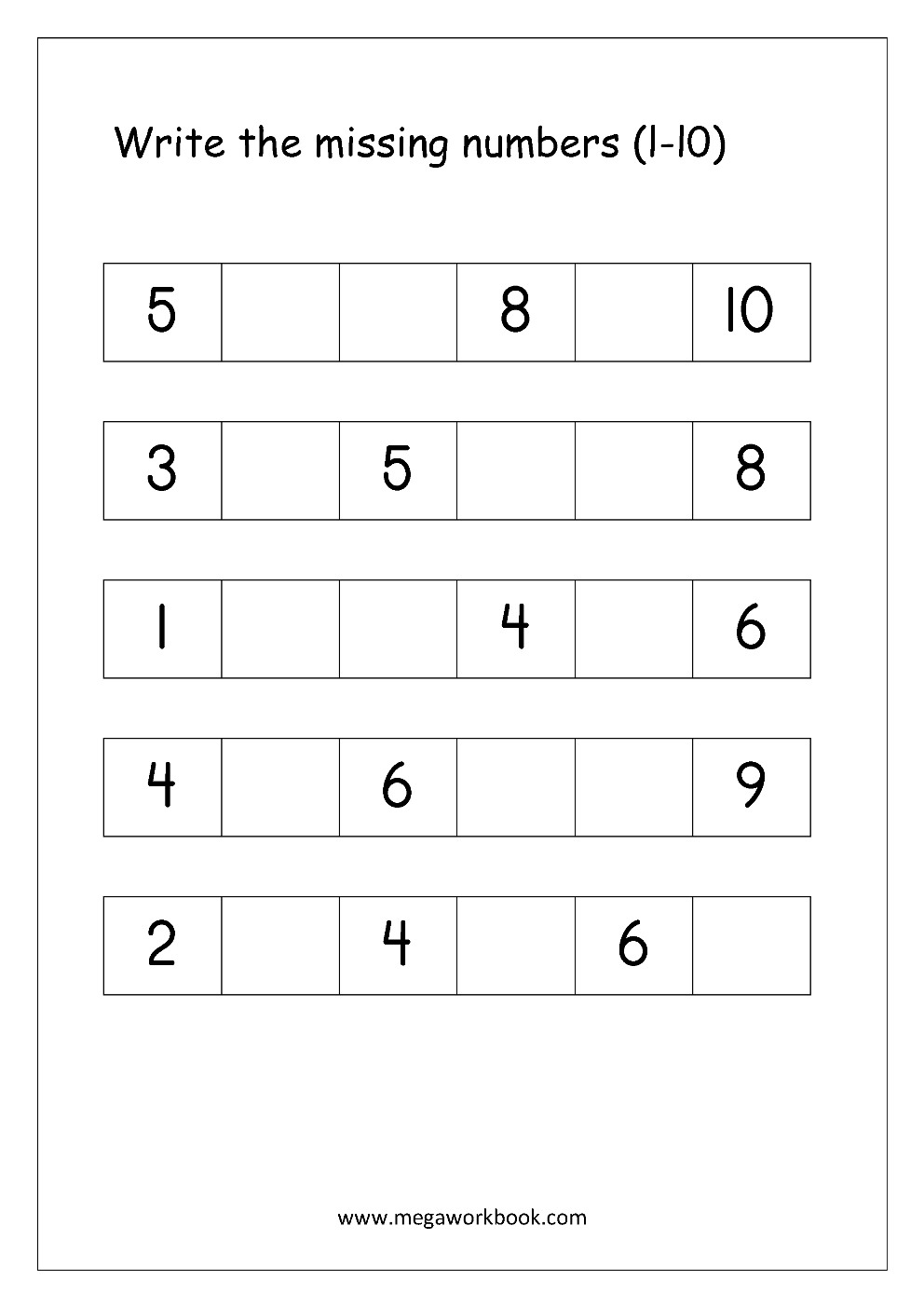 Math Worksheet - Missing Numbers | Maths Worksheets For Kindergarten - Free Printable Missing Number Worksheets