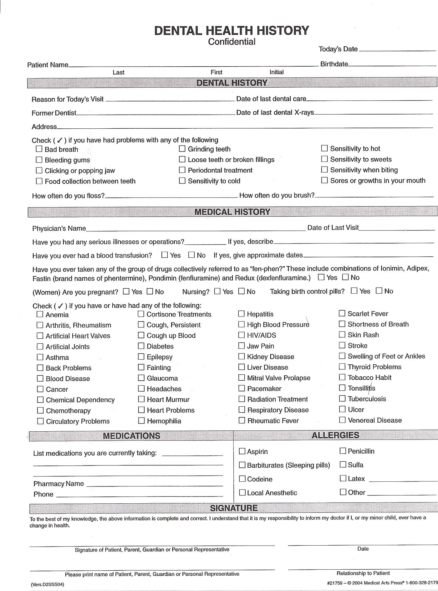 Printable Medical History Chart