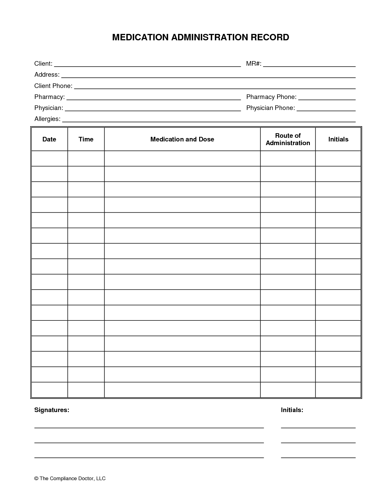 Medication Administration Record Form | Organization | Medication - Free Printable Medicine Daily Chart