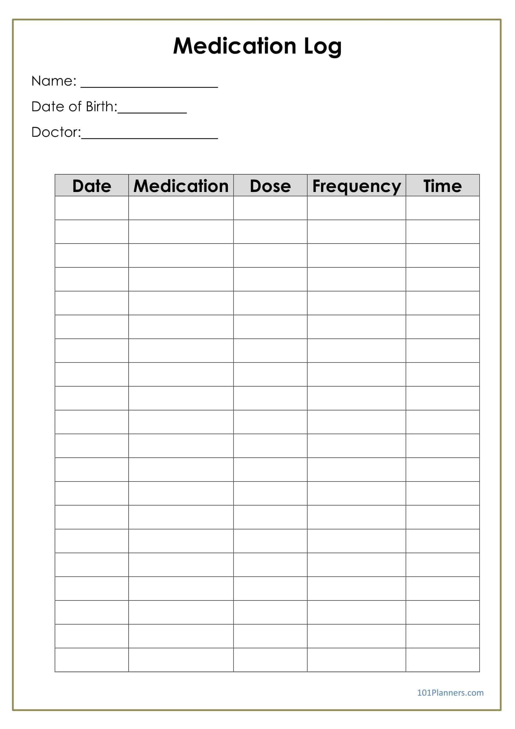 Medication Log - Free Printable Medication Log Sheet