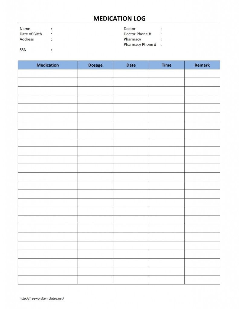 Medication Log Template For Word | Med | Medication Log, Medication - Free Printable Medication Log Sheet