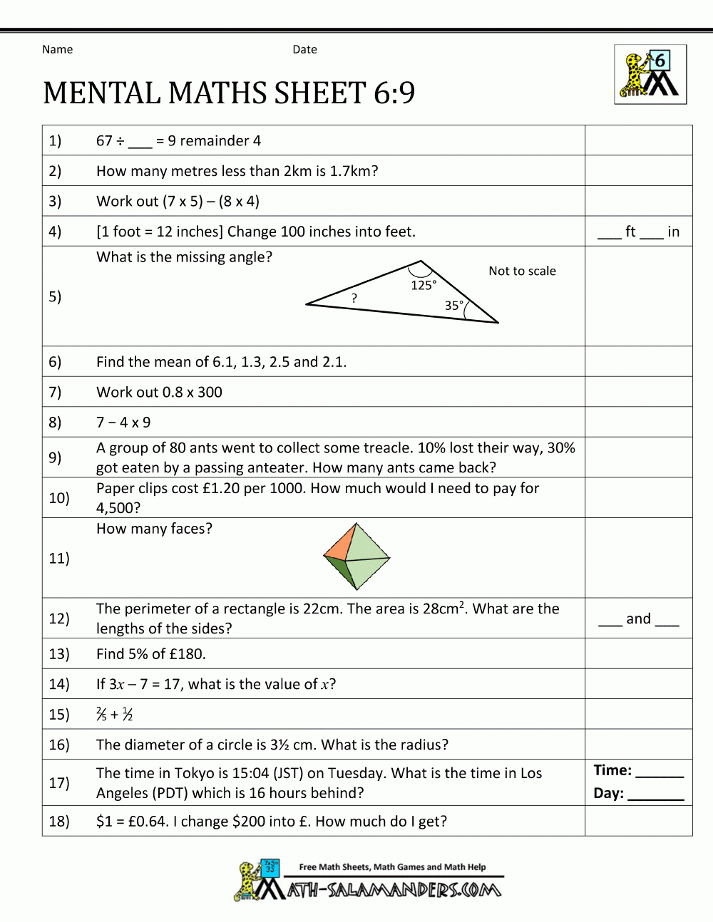 Year 6 Maths Worksheets Free Download