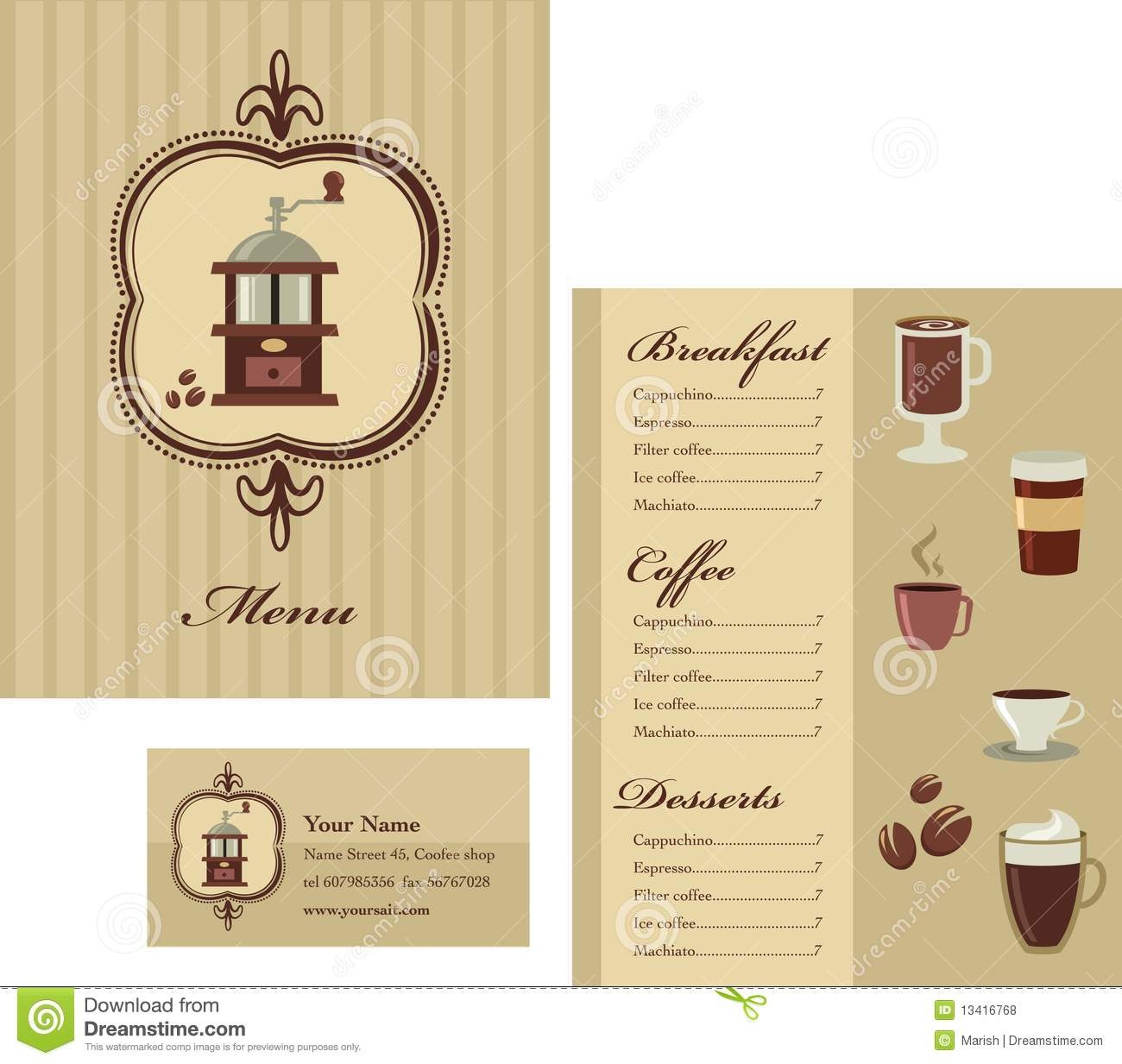 Menu And Business Card Template Design - Coffee Stock Vector - Design A Menu For Free Printable