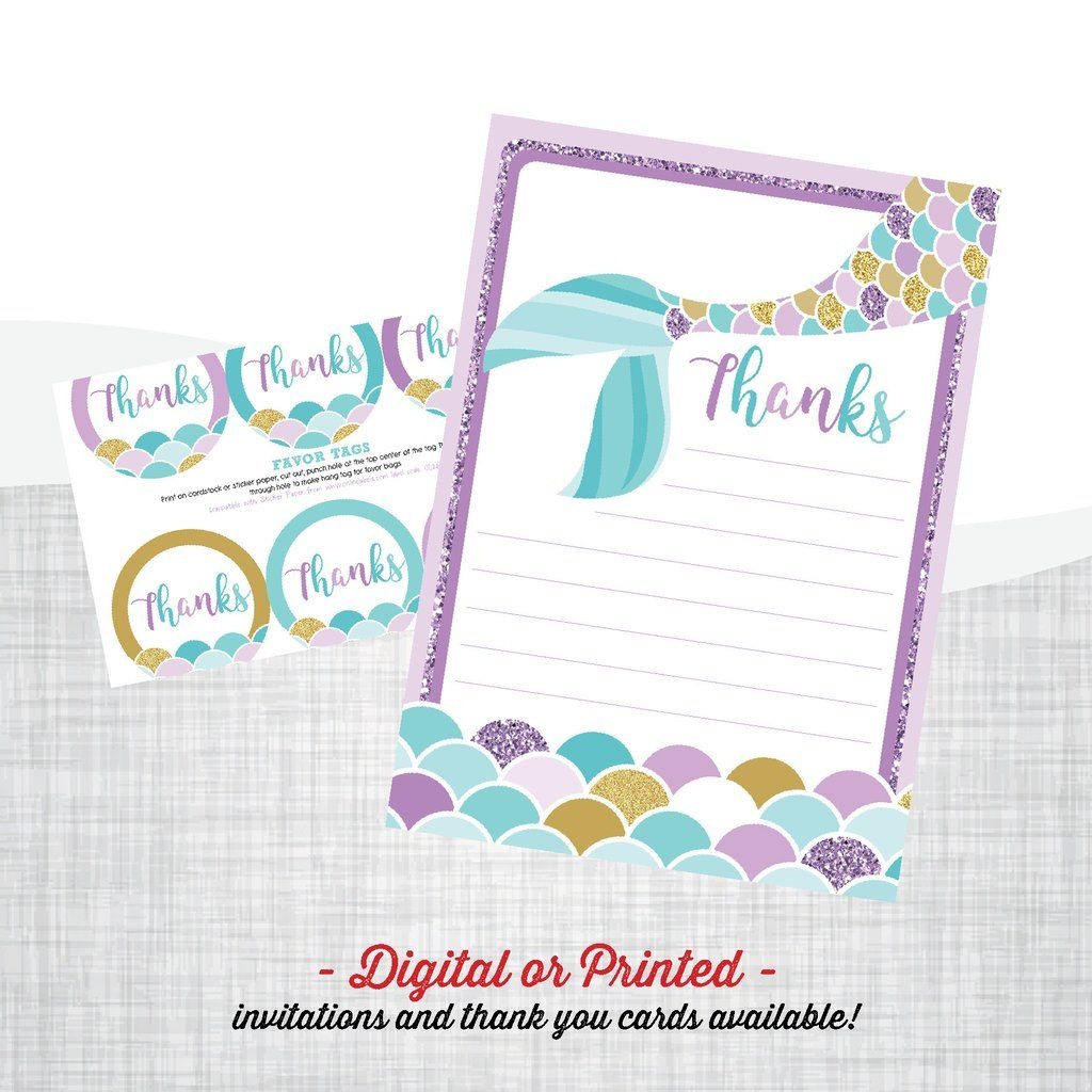 Mermaid Birthday Invitation In 2019 | Mermaid Party | Mermaid Party - Free Printable Mermaid Thank You Cards