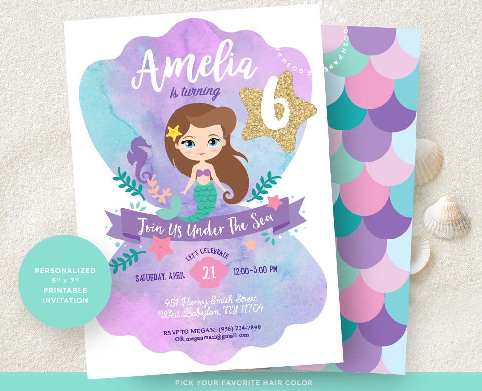 Mermaid Invitation. Little Mermaid Invitation. Mermaid | Etsy - Mermaid Party Invitations Printable Free