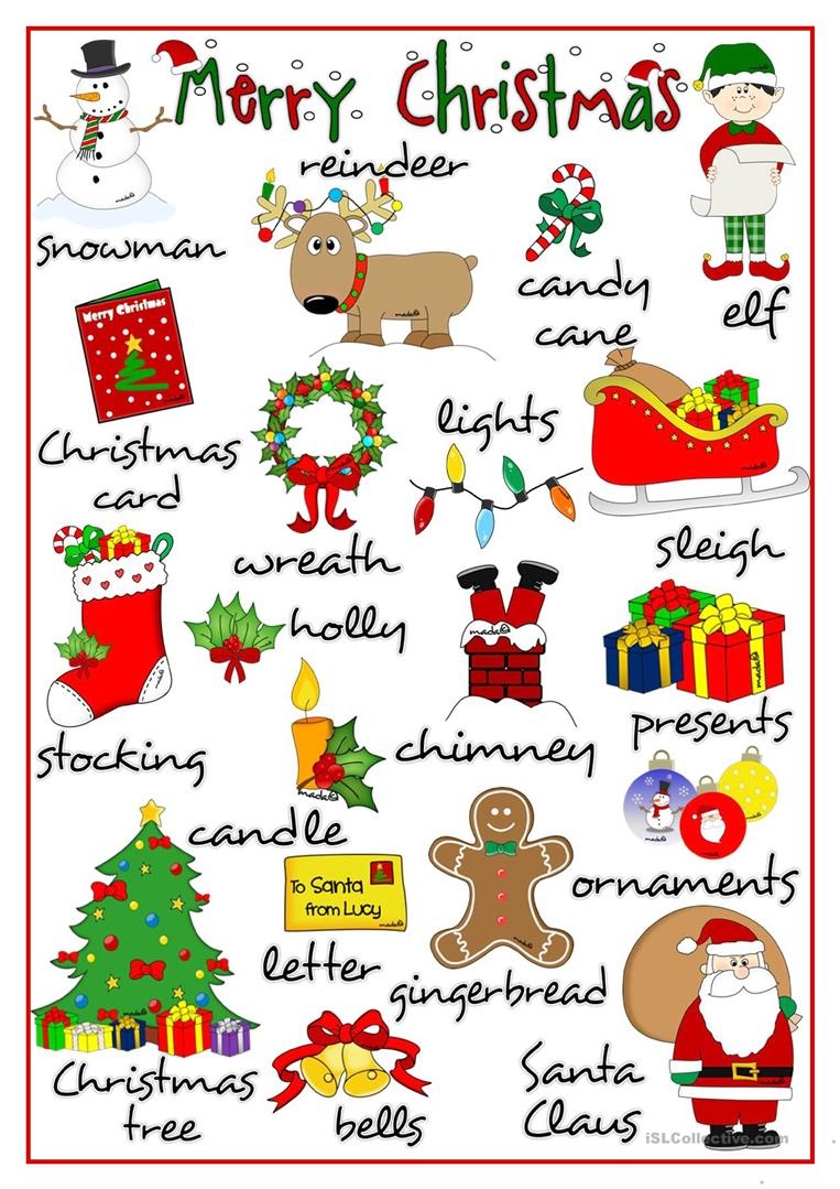 Merry Christmas - Pictionary Worksheet - Free Esl Printable - Free Printable Christmas Pictionary Cards