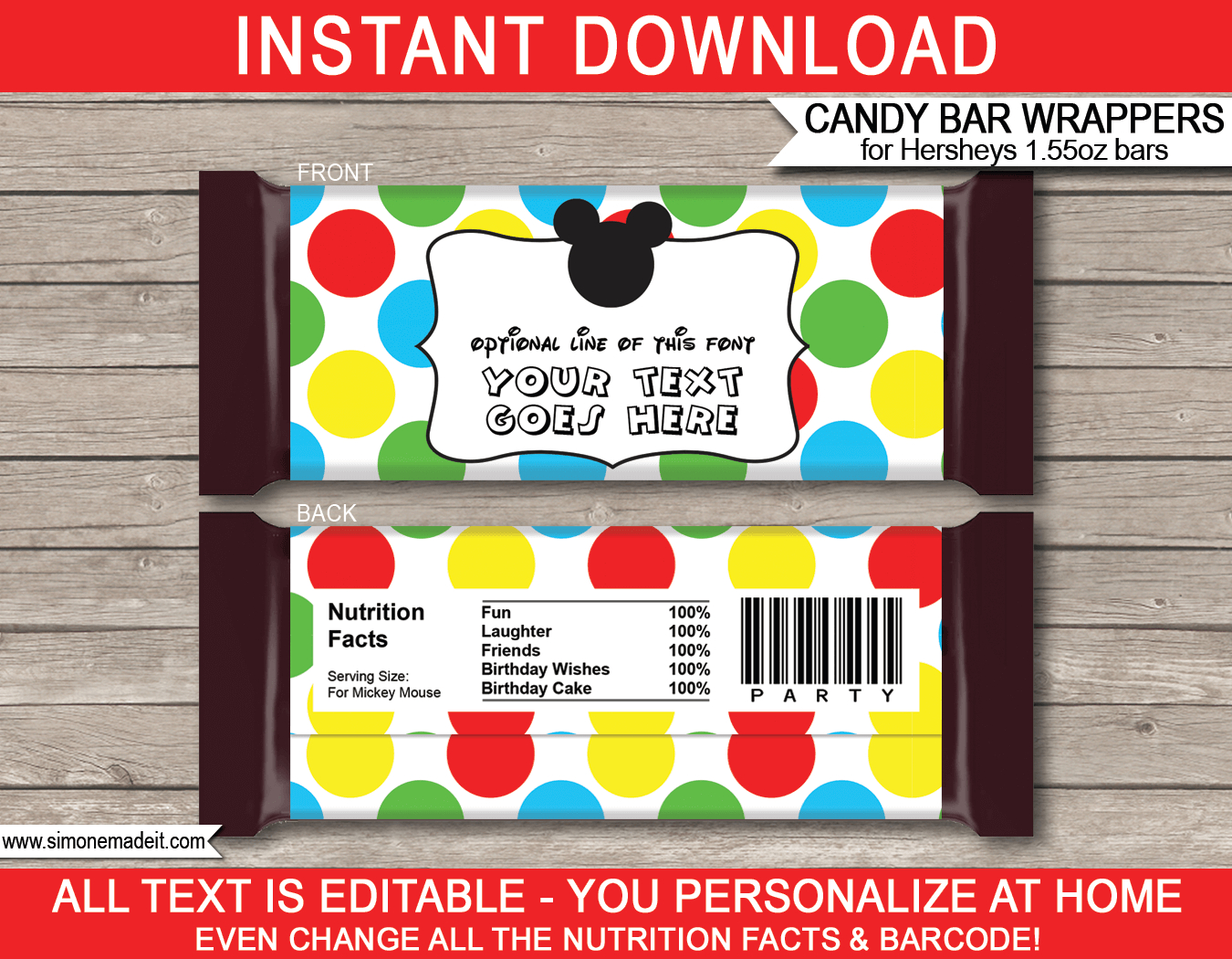 Mickey Mouse Hershey Candy Bar Wrappers | Personalized Candy Bars - Free Printable Candy Bar Wrappers