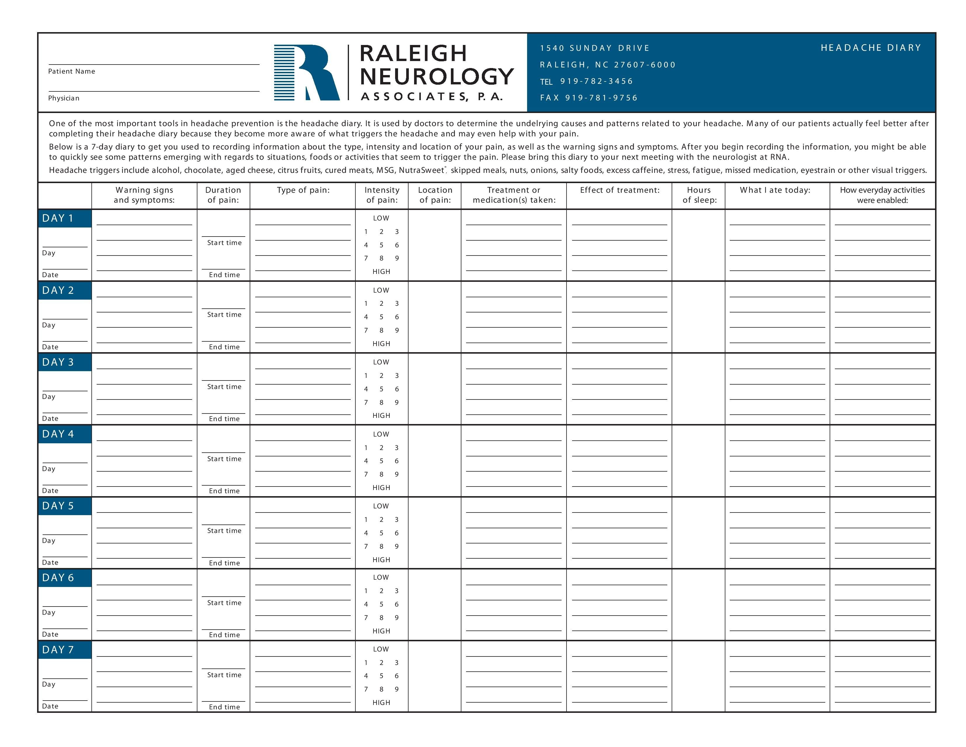 Migraine Diary | Migraines | Migraine Diary, Migraine, Headache Relief - Free Printable Headache Diary