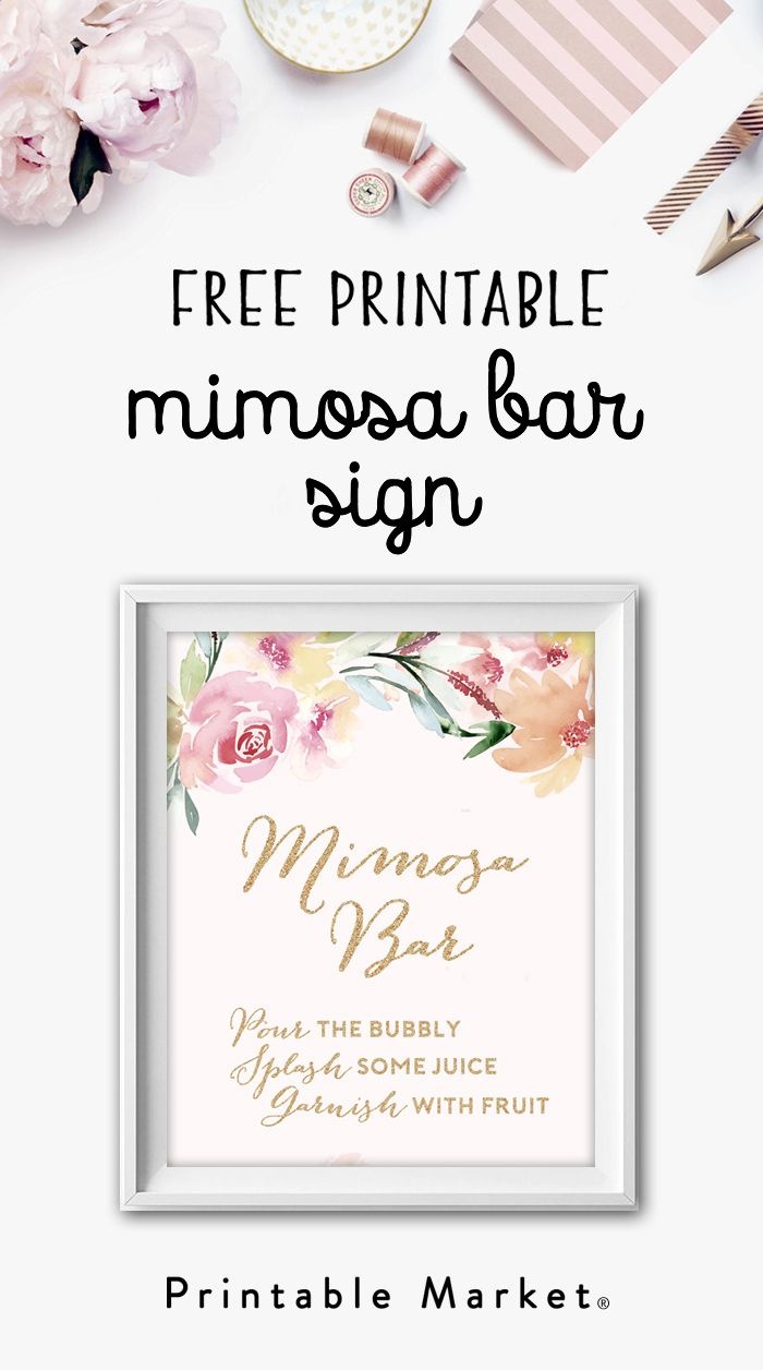 Mimosa Bar Free Watercolor Flowers Printable | Bridal Shower Games - Free Printable Mimosa Bar Sign