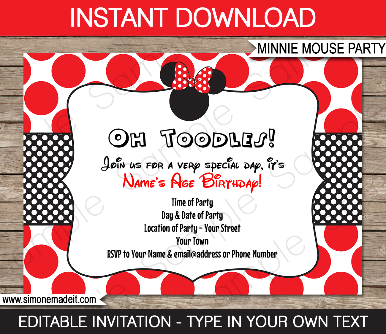 Minnie Mouse Birthday Party Invitations Template | Red - Free Printable Minnie Mouse Party Invitations
