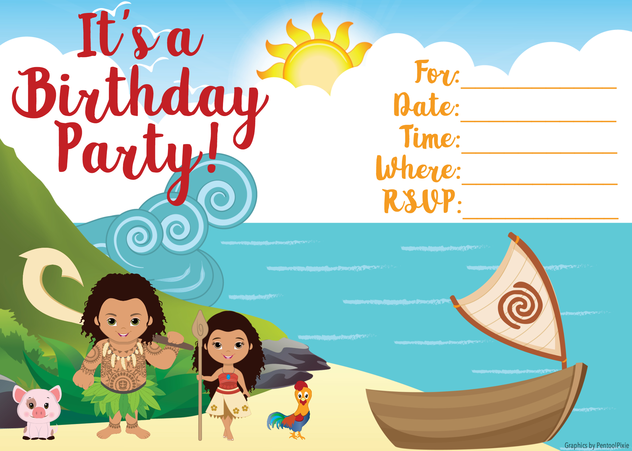 Moana Invitation - Free Printable Moana Birthday Invitations - Viva - Free Moana Printable Invitations