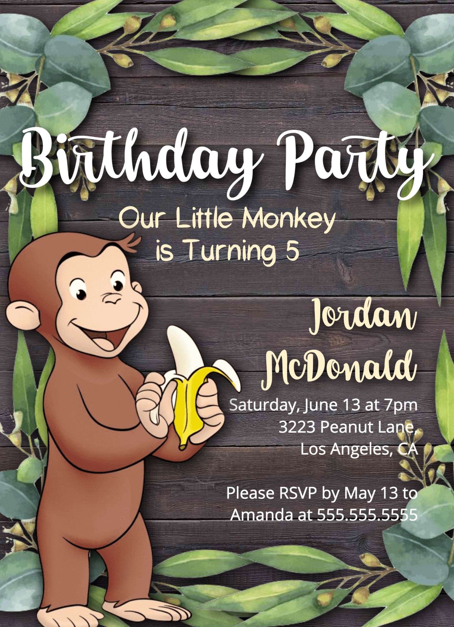 Monkey Theme Birthday Party, Monkey Birthday Party Invitation - Free Printable Monkey Birthday Party Invitations
