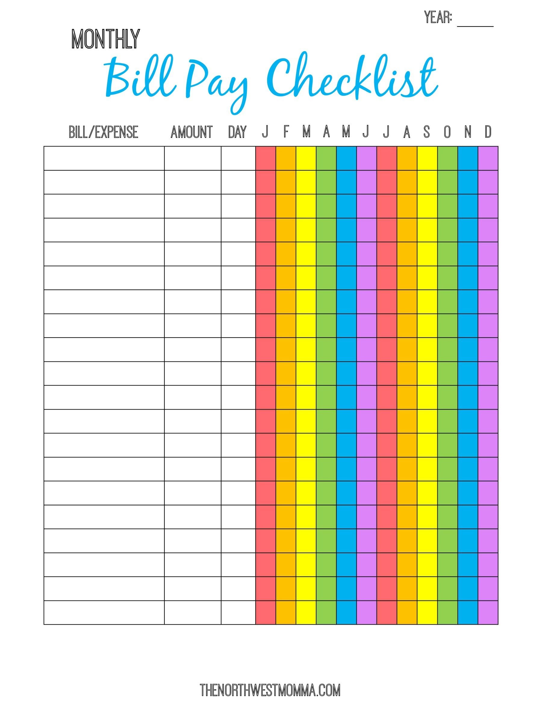 Monthly Bill Pay Checklist- Free Printable! | $ Saving Money - Free Printable Weekly Bill Organizer