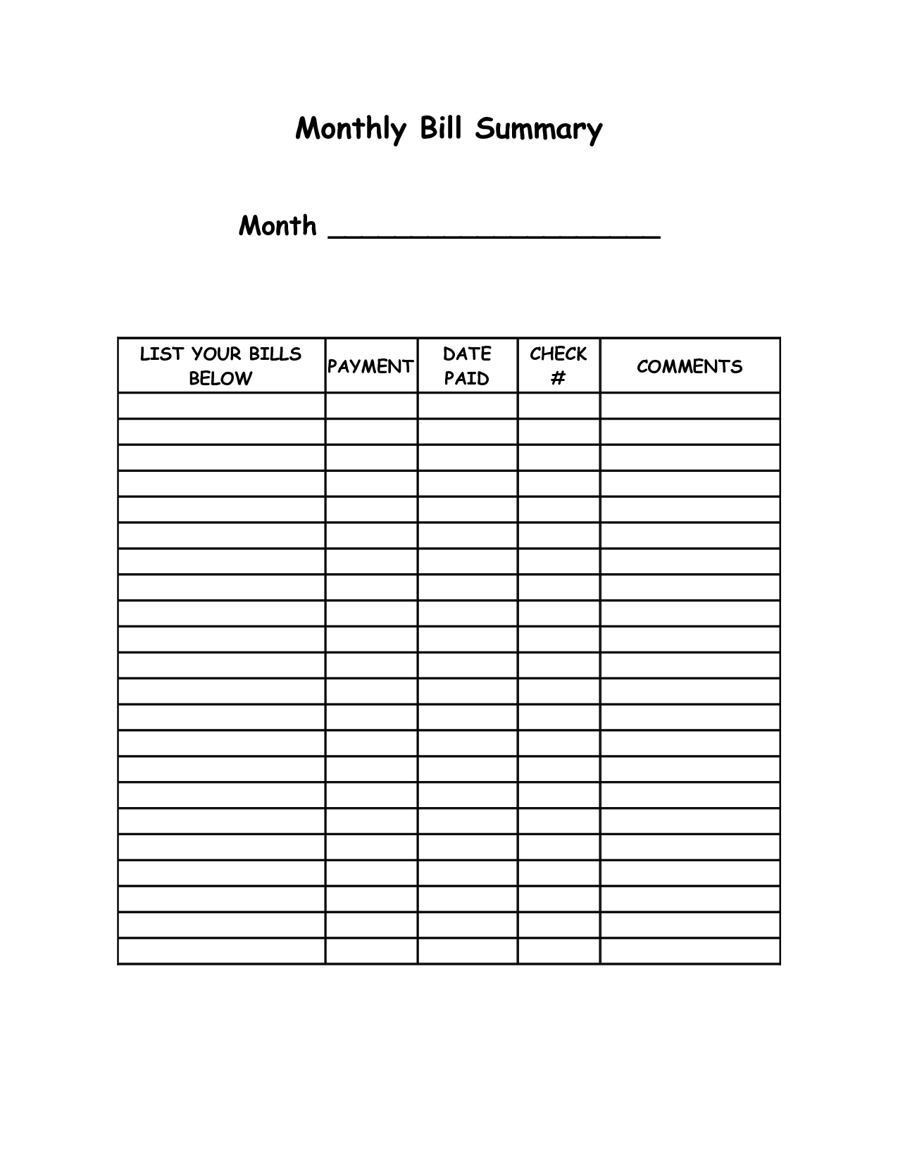Monthly Bill Summary Doc | Organization | Organizing Monthly Bills - Free Printable Bill Organizer