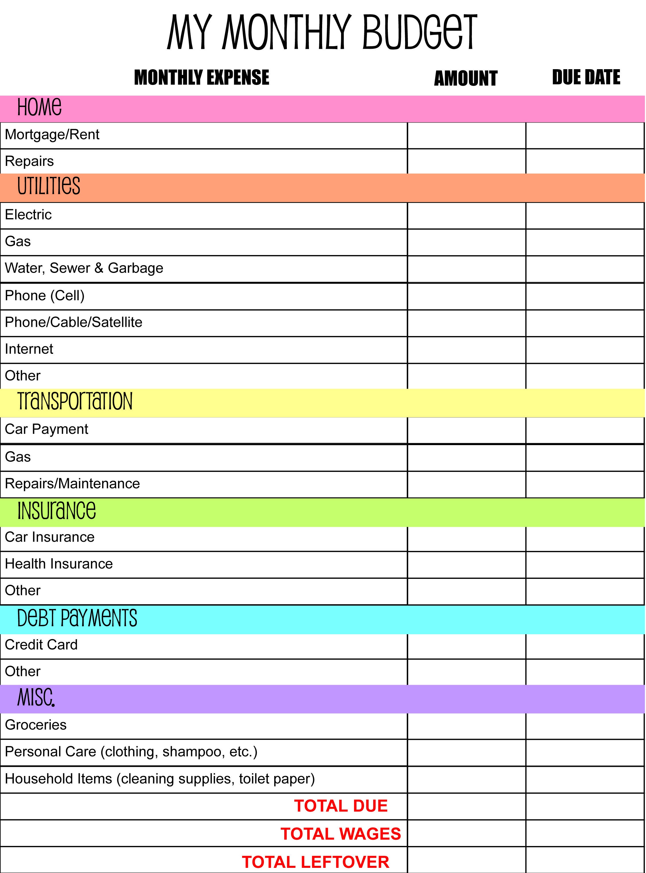 Monthly Budget Planner I Made @ Anderson Publications | All On My - Budgeting Charts Free Printable