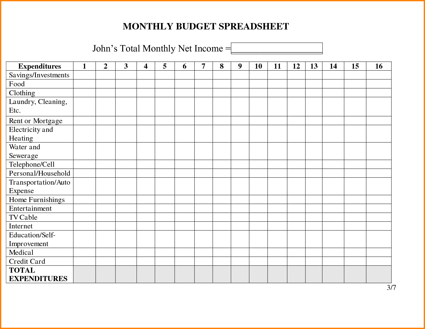 Monthly Household Budget Adsheet Family Template Worksheet Printable - Free Printable Monthly Household Budget Sheet