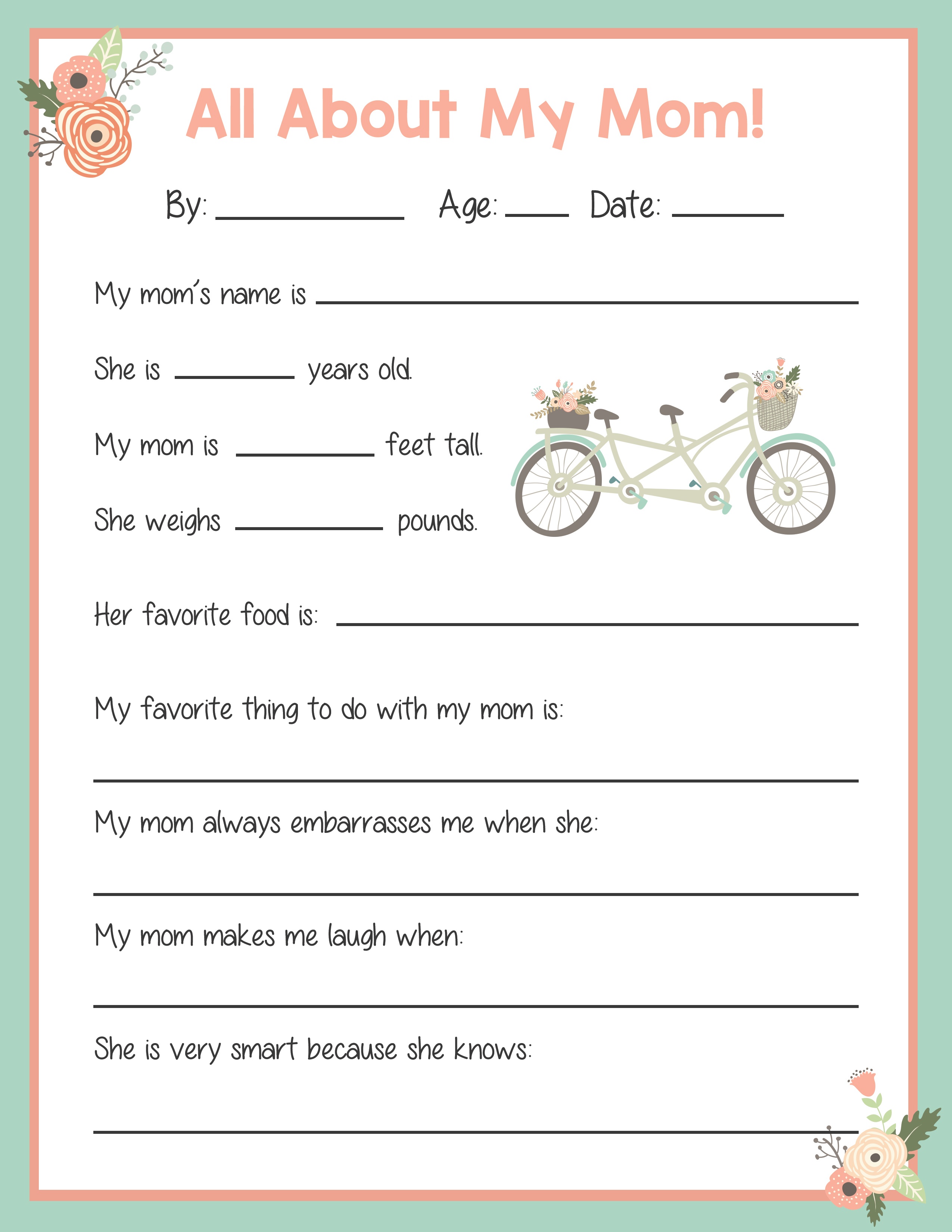 Printable Mother s Day Questionnaire Free Printable Mothers Day