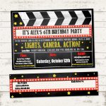 Movie Birthday Party Invitation With Wrap Around Address Labels   Free Printable Movie Ticket Birthday Party Invitations