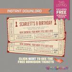 Movie Night Birthday Invitation With Free Admission Tickets | Etsy   Free Printable Movie Ticket Birthday Party Invitations