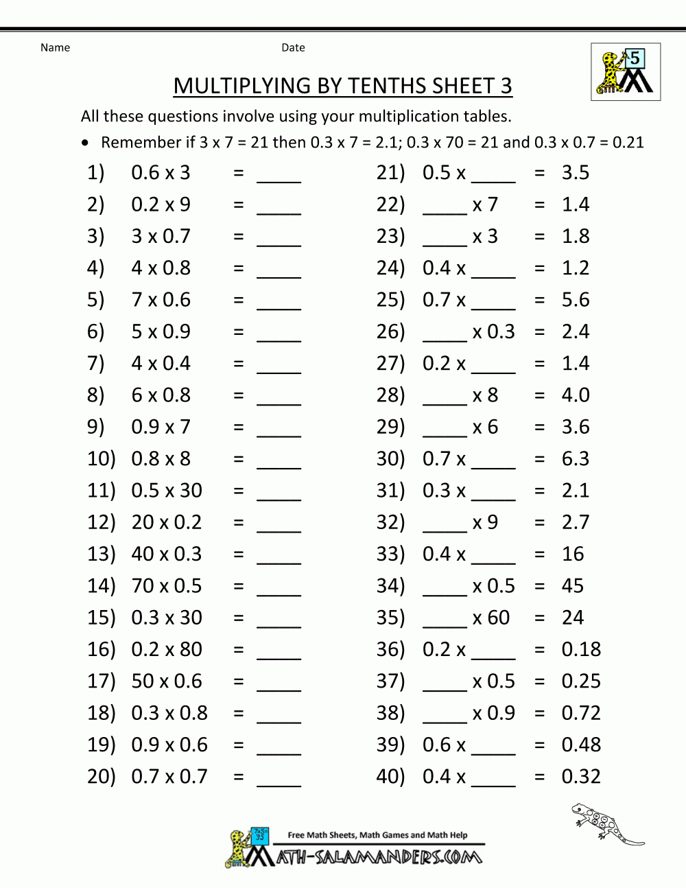 Multiplication Fact Sheet Collection - Free Printable Multiplying Decimals Worksheets