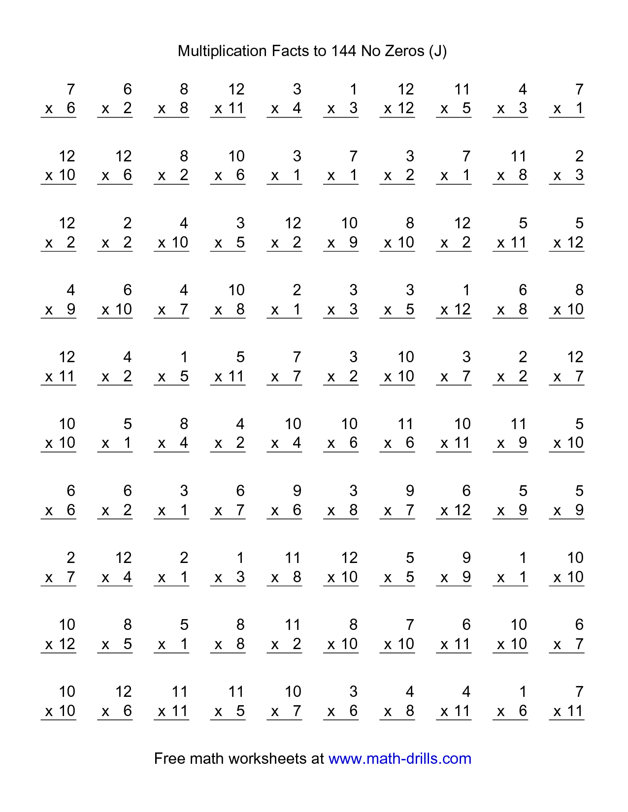 Multiplication Facts Worksheets | Multiplication Facts To 144 No - Free Printable Multiplication Worksheets