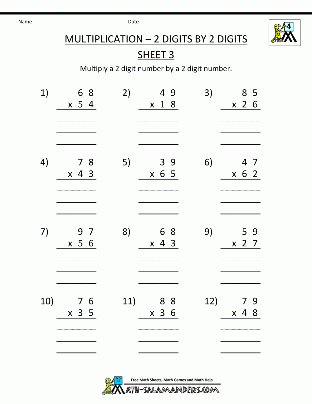 Multiplication Sheets 4Th Grade - Free Printable Multiplication Worksheets