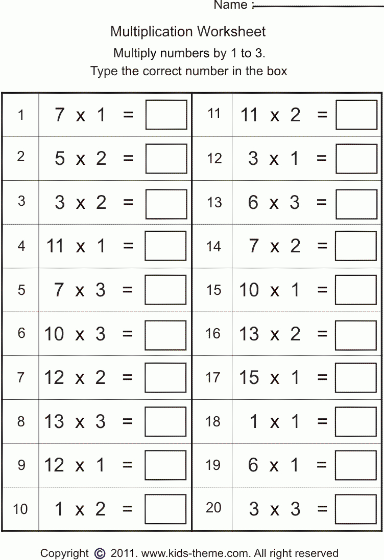 Multiplication Worksheets - Multiply Numbers1 To 3 | Math - Year 6 Maths Worksheets Free Printable