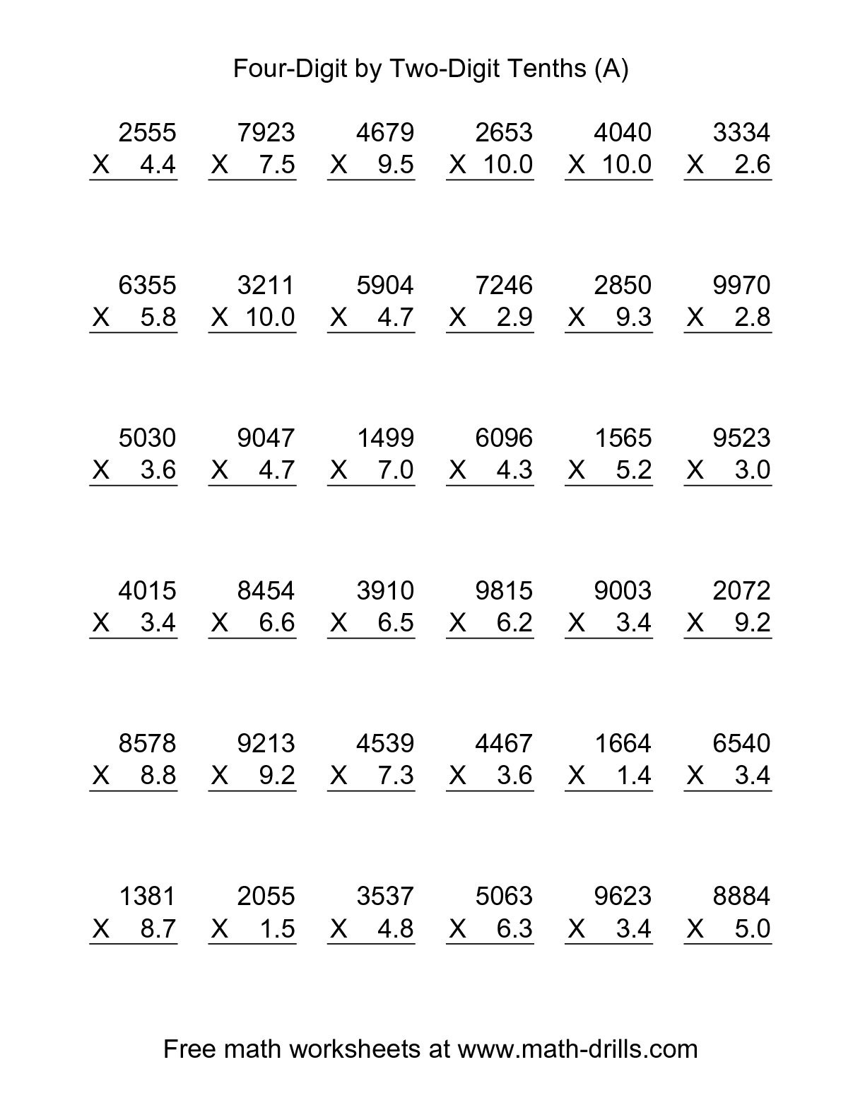 Multiplication Worksheets With Decimals : Cmediadrivers - Multiplying Decimals Free Printable Worksheets