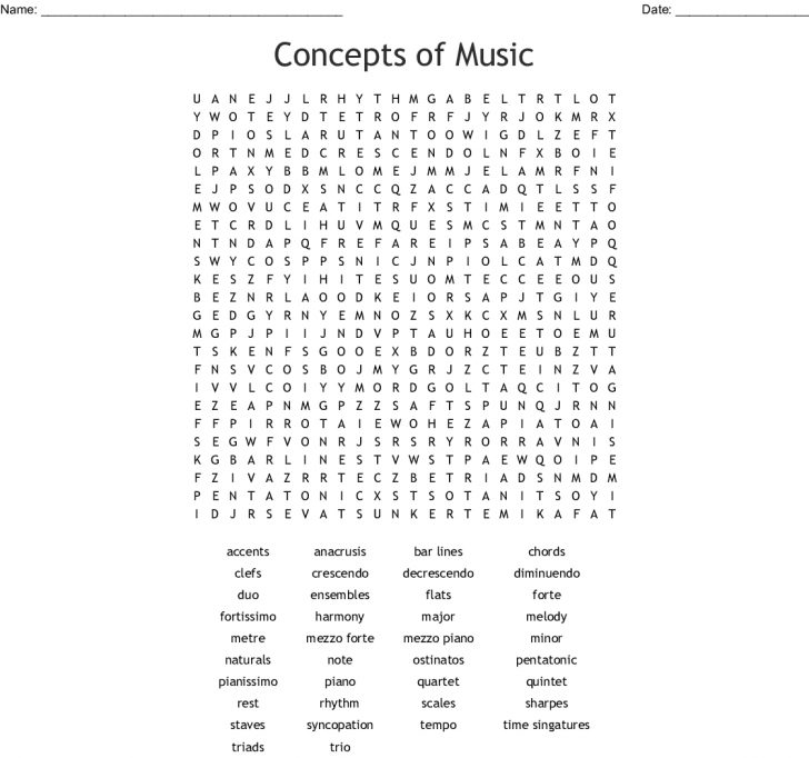 Free Printable Music Word Searches