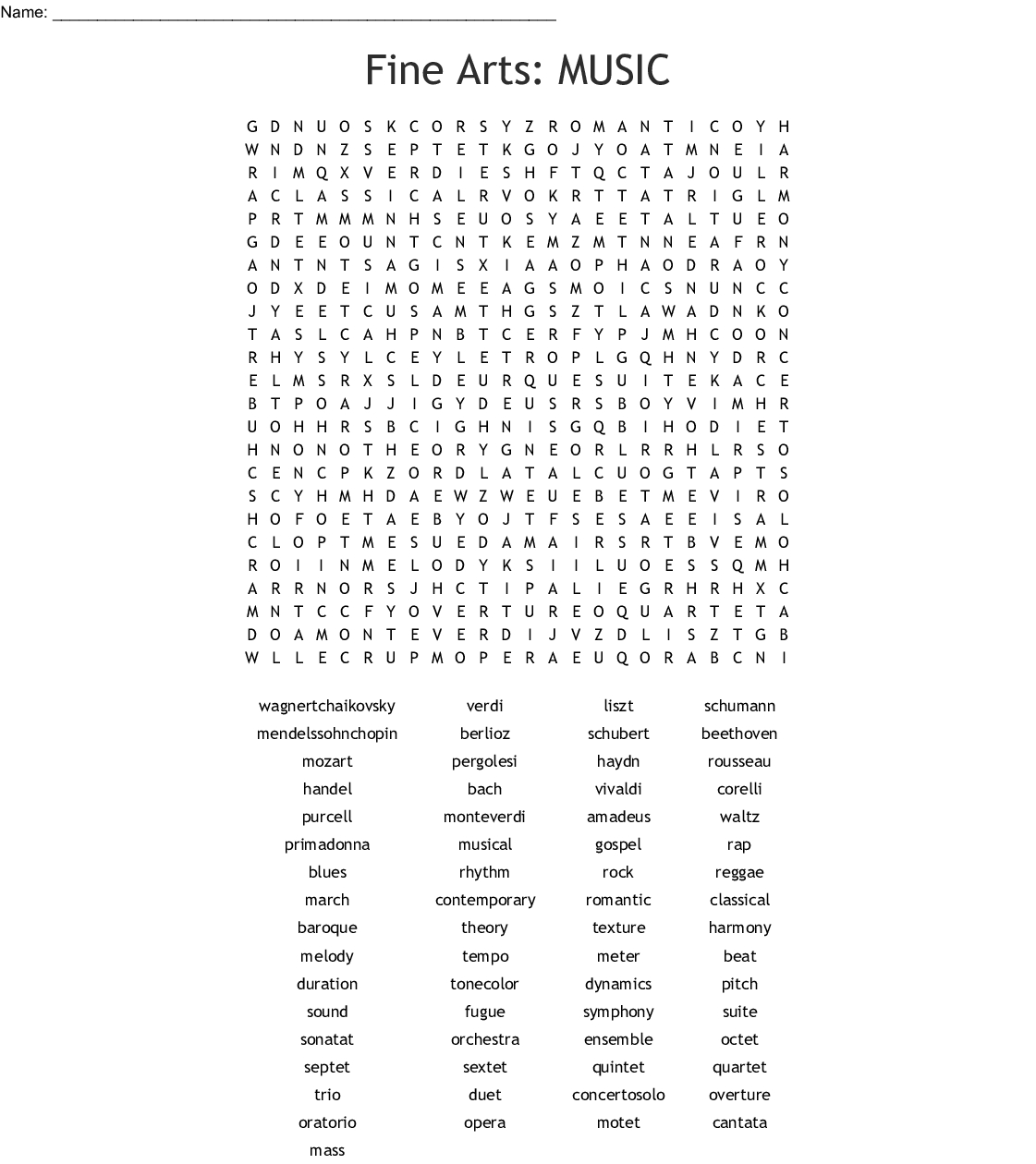 Musical Terms Word Search - Wordmint - Free Printable Music Word Searches