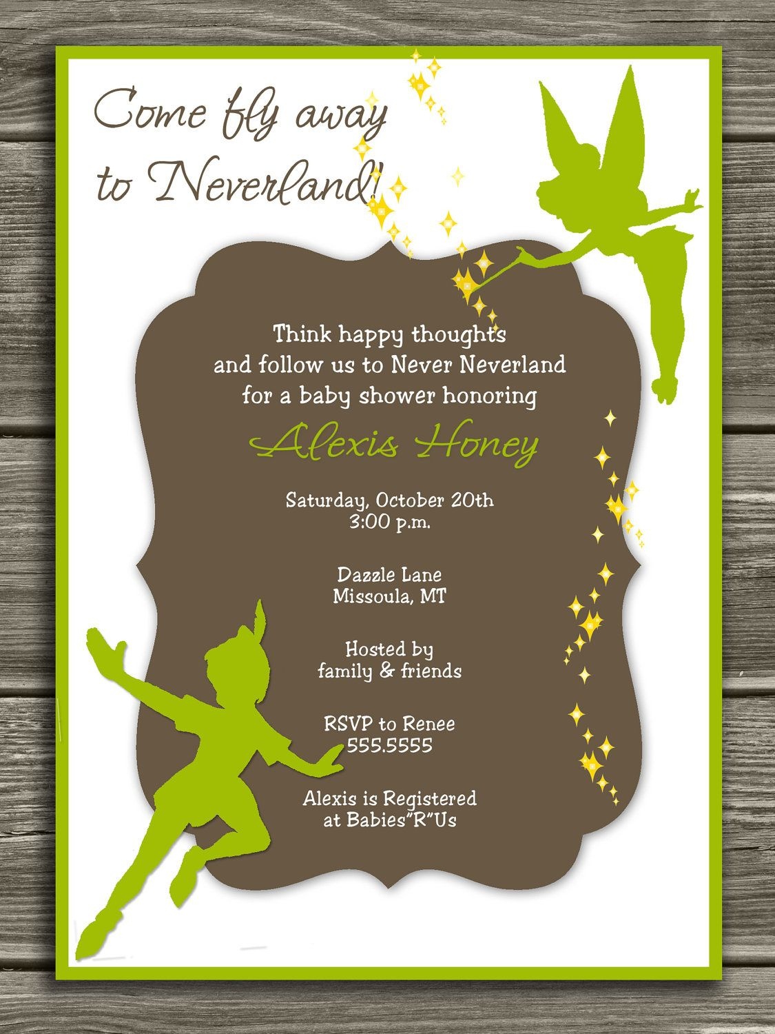 Neverland Baby Shower Invitation - Free Thank You Card Included - Free Printable Tinkerbell Baby Shower Invitations