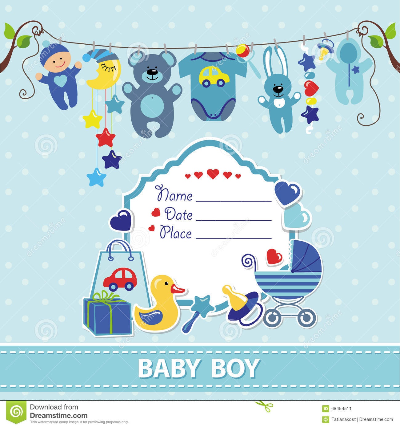 New Born Baby Boy Card Shower Invitation Template Stock Vector - Free Printable Baby Boy Cards