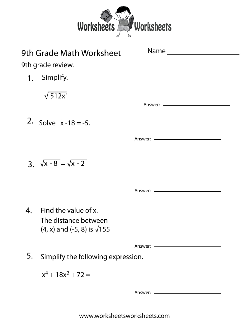 Ninth Grade Math Practice Worksheet Printable | Teaching | Math - 9Th Grade English Worksheets Free Printable