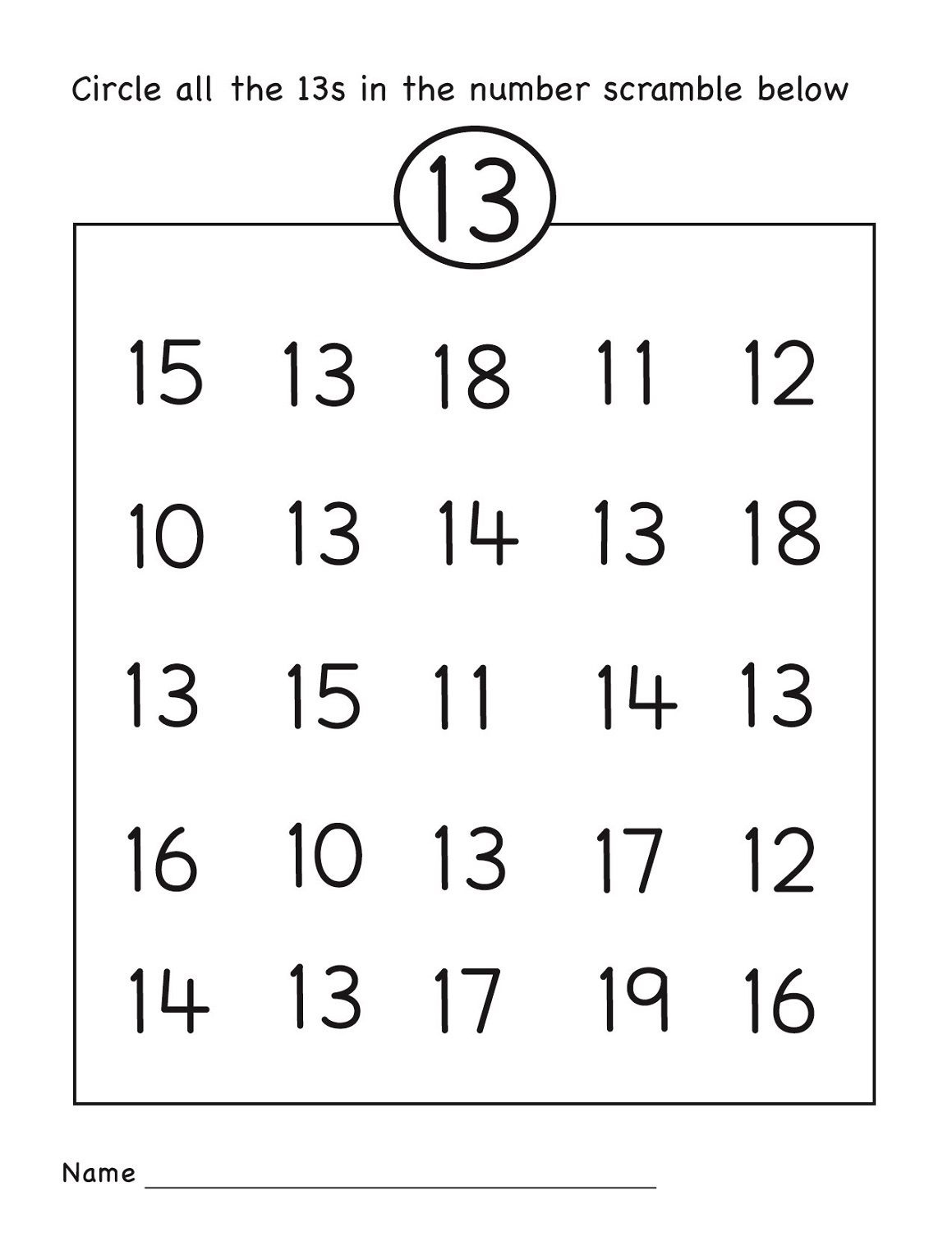 Number 13 Worksheet Circle | Grade R Activities | Preschool - Free Printable Number Worksheets