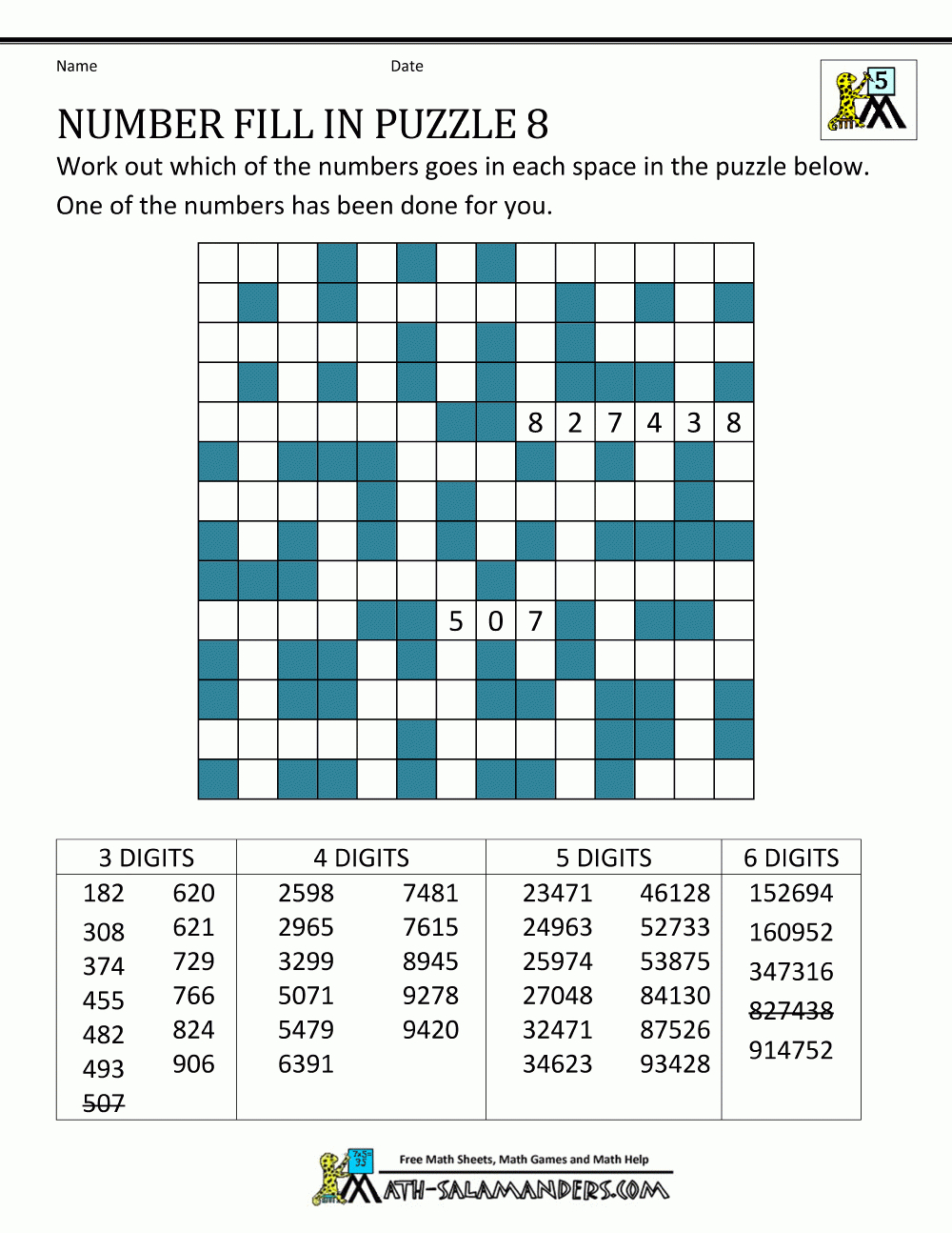 Number Fill In Puzzles - Free Printable Fill In Puzzles Online