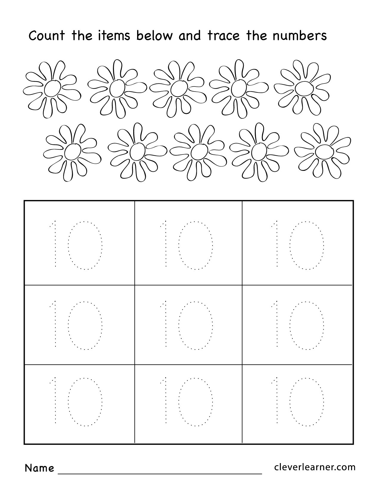 Number Ten Writing, Counting And Identification Printable Worksheets - Free Printable Worksheets For Kids