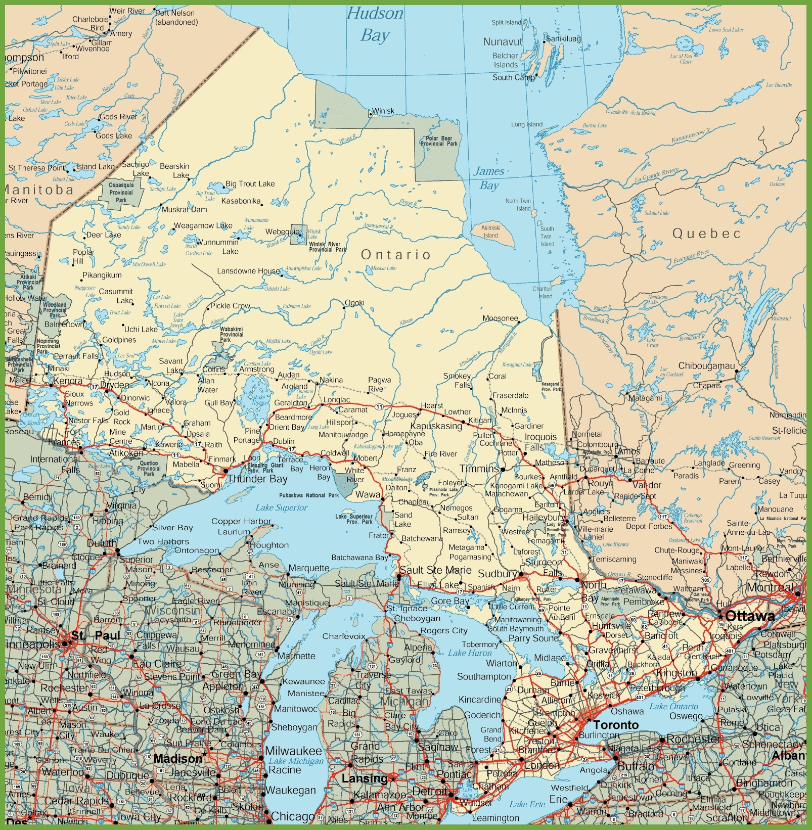 Large Detailed Map Of Southern Ontario Free Printable Map Of Ontario   Ontario Road Map Free Printable Map Of Ontario 